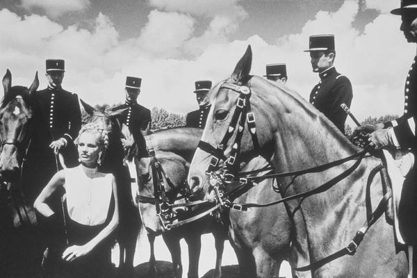 Helmut Newton vintage silver gelatin print A Dam Beauty Saumur France 1980 photo woman with cavalry riders and horses at Le Cadre Noir