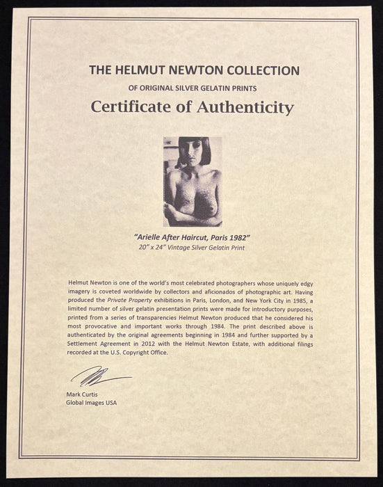 Helmut Newton Arielle After Haircut vintage silver gelatin print certificate of authenticity from The Helmut Newton Collection