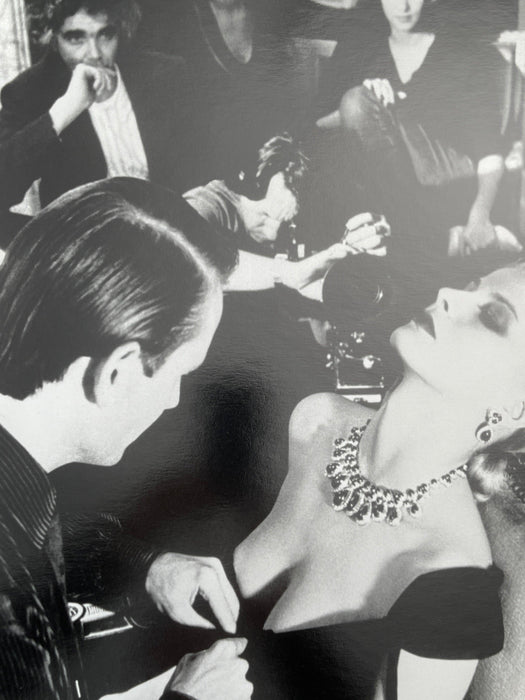 Helmut Newton Bulgari Paris 1980 vintage silver gelatin print - black and white fashion photo with jeweled necklace and dramatic pose