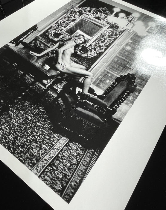 Helmut Newton Charlotte Rampling Hotel Nord 1975 vintage silver gelatin print nude portrait on table, Arles France 20x24