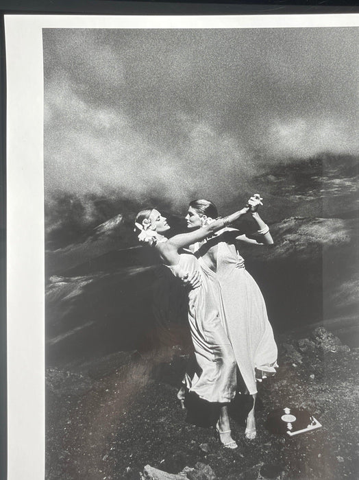 Helmut Newton Cheryl Tiegs Rene Russo Hawaii 1974 vintage silver gelatin print, models dancing on rocky shore, 20x24 photo