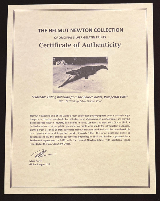 Helmut Newton Crocodile Eating Ballerina vintage silver gelatin print certificate of authenticity Helmut Newton Collection