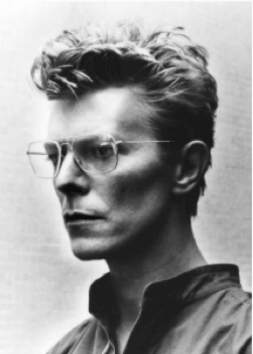 Alt Tag: Helmut Newton David Bowie Monaco 1983 silver gelatin print - vintage 16x20 portrait of Bowie wearing glasses, closely cropped