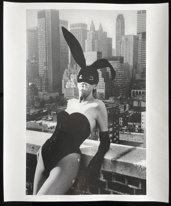 Helmut Newton Elsa Peretti II New York 1975 vintage silver gelatin print, Elsa Peretti in bunny mask on NYC rooftop, 20x24