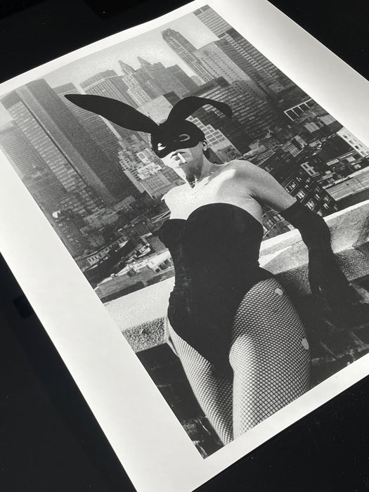 Helmut Newton Elsa Peretti II New York 1975 vintage silver gelatin print black-and-white photo of Elsa Peretti in bodysuit with NYC skyline