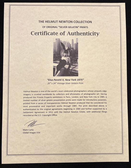 Certificate of Authenticity for Helmut Newton Elsa Peretti II New York 1975 vintage silver gelatin print, Helmut Newton Collection