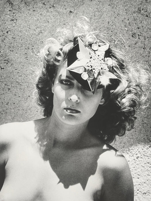 Alt Tag: Helmut Newton Goddess with White Cap vintage silver gelatin print Paris 1980, vintage 20x24 black-and-white portrait with white cap