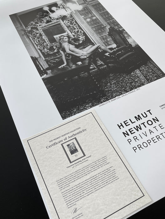 Helmut Newton "Charlotte Rampling at Hotel Nord", Arles, France, 1975 – Vintage Exhibition Poster