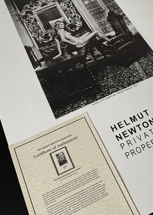 Helmut Newton "Charlotte Rampling at Hotel Nord", Arles, France, 1975 – Vintage Exhibition Poster