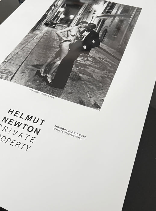 Helmut Newton "Rue Aubriot (Nude Model Kissing)", Paris, 1975 – Vintage Exhibition Poster