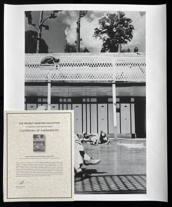 "David Hockney, Piscine Royale, Paris 1975" 20x24 Vintage Silver Gelatin Print by Helmut Newton