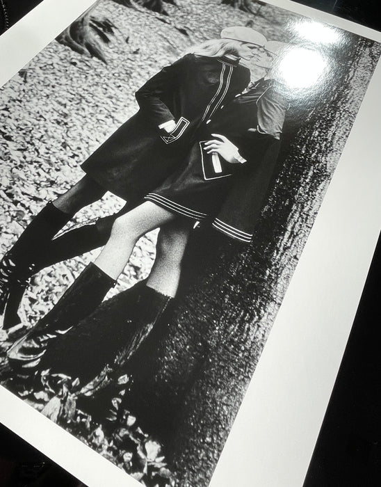 "Gemelas (Twins) YSL for French Vogue, Paris 1982"  20x24 Vintage Silver Gelatin Print by Helmut Newton
