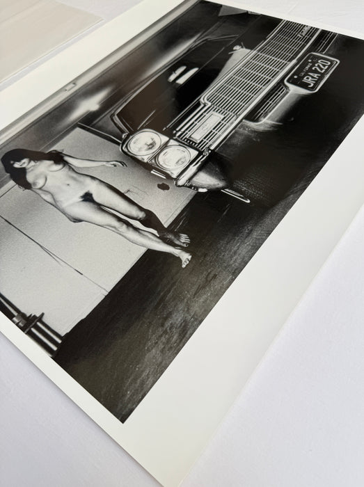Helmut Newton Hollywood Cadillac 1976 vintage silver gelatin print nude model beside classic Cadillac grille in Hollywood photo