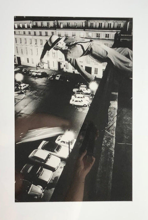 Alt Tag: Helmut Newton Mannequin Toss vintage silver gelatin print, French Vogue Paris 1978 mannequin thrown from balcony over street
