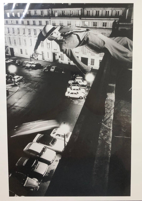 Alt Tag: Helmut Newton Mannequin Toss vintage silver gelatin print, French Vogue Paris 1978 20x24 photo of mannequin over city street