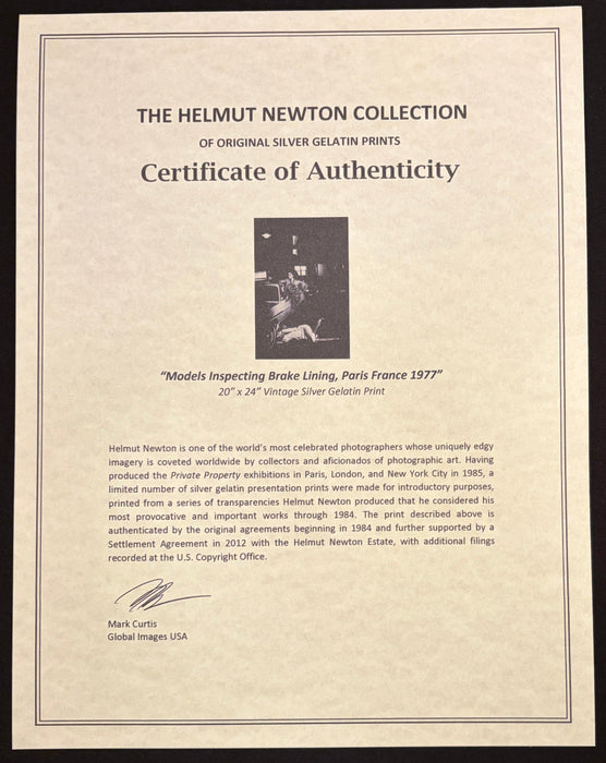 Helmut Newton Mannequin Toss vintage silver gelatin print certificate of authenticity from The Helmut Newton Collection for 20x24 print