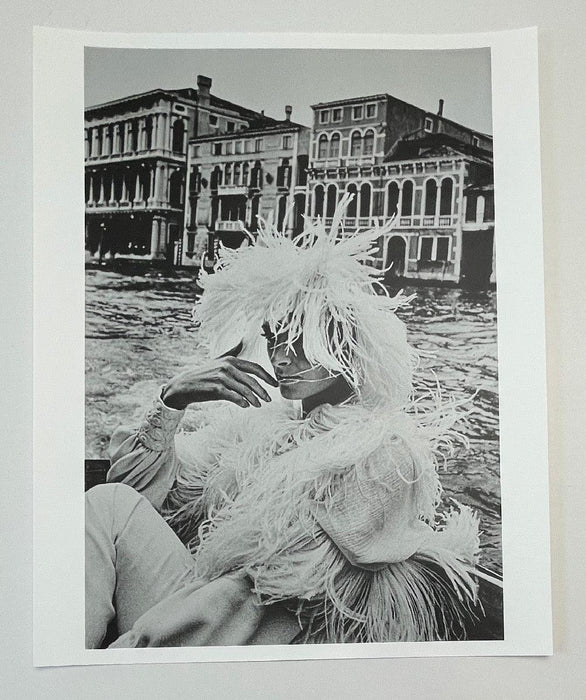 Helmut Newton Model in Venice 1966 vintage silver gelatin print 20x24 featuring couture model on boat by Grand Canal Venice Italy