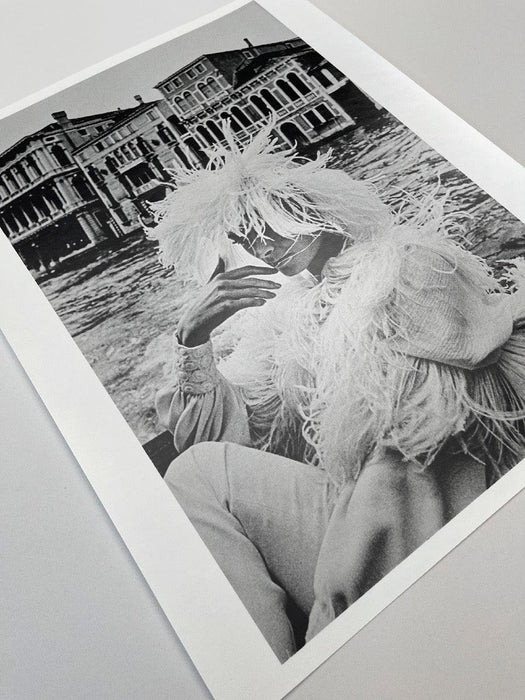 Helmut Newton Model in Venice 1966 vintage silver gelatin print 20x24, couture model by Grand Canal in Venice, Italy