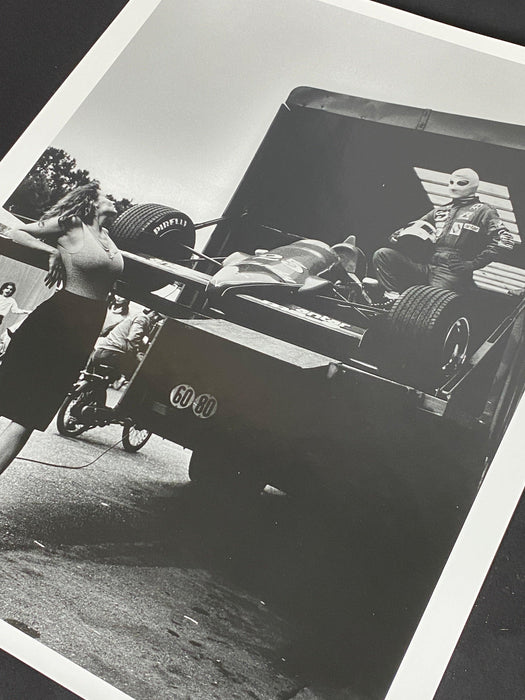 Helmut Newton Niki Lauda Pirelli Calendar 1985 silver gelatin print vintage 16x20 photo of Lauda with Formula 1 car in Monaco