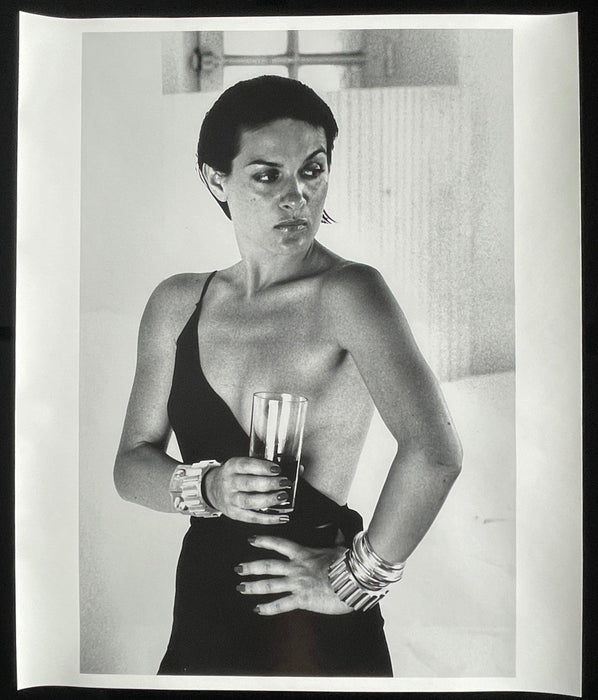 Helmut Newton Paloma Picasso Saint Tropez 1973 vintage silver gelatin print portrait of Paloma Picasso in swimsuit holding glass