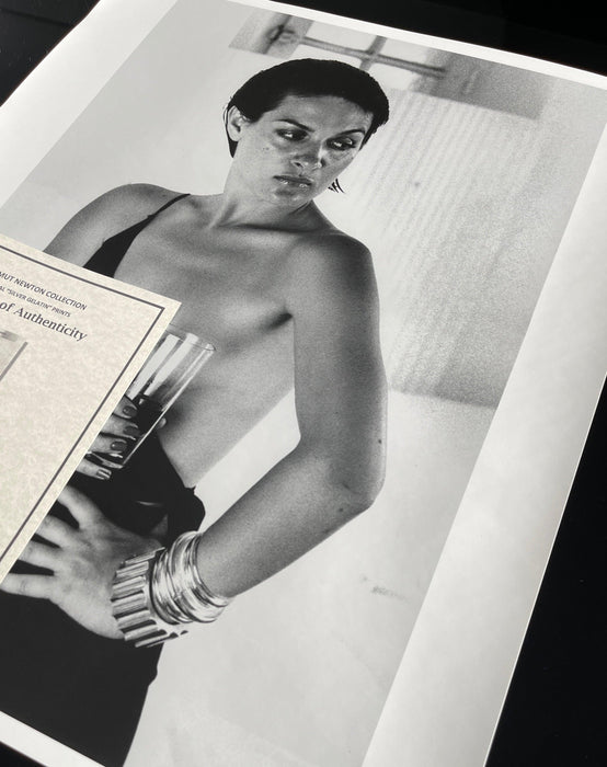 Alt Tag: Helmut Newton Paloma Picasso Saint Tropez 1973 vintage silver gelatin print, 20x24 portrait print with certificate of authenticity