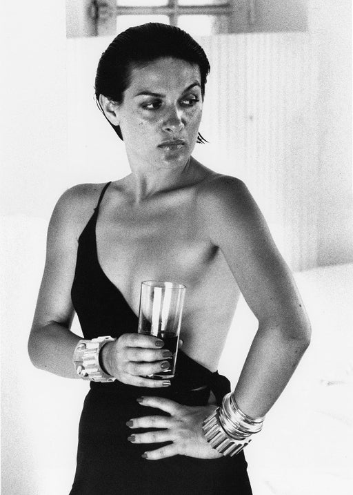 Alt Tag: Helmut Newton Paloma Picasso Saint Tropez 1973 vintage silver gelatin print portrait, 20x24 black and white photo