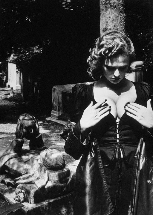 Helmut Newton Pere Lachaise Tomb of Talma Paris 1977 vintage silver gelatin print fashion portrait in cemetery with statues