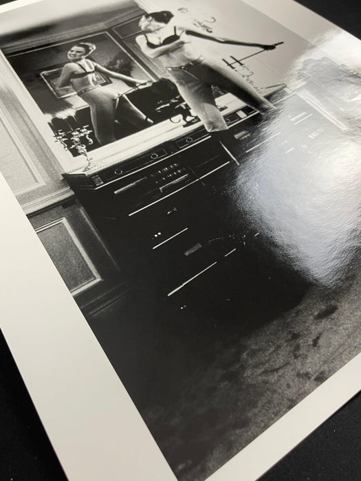 Alt Tag: Helmut Newton Saddle I (Bettina) vintage silver gelatin print, Bettina with whip in mirrored Paris bedroom, 1976 photo