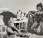 Helmut Newton Surprise St. Tropez 1981 vintage silver gelatin print beach scene with glamorous women posing under umbrella, 16x20 photo