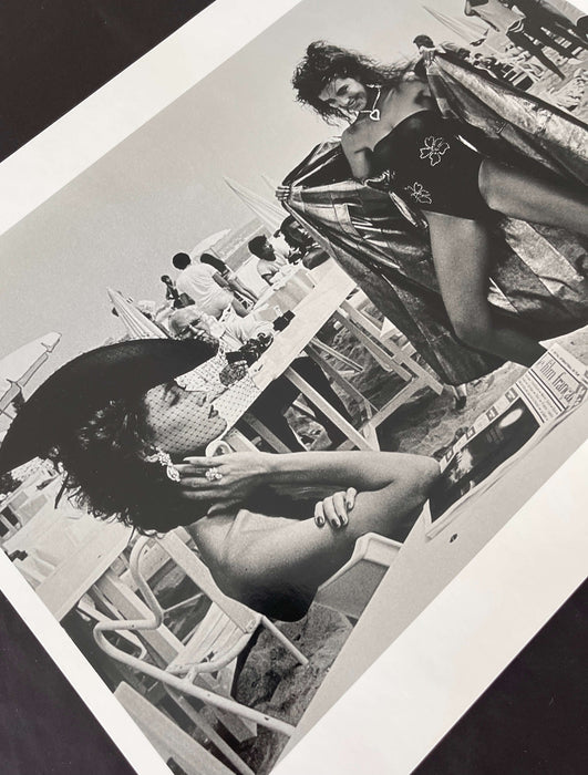Alt Tag: Helmut Newton Surprise St. Tropez 1981 vintage silver gelatin print beach scene with glamorous women lounging on chairs