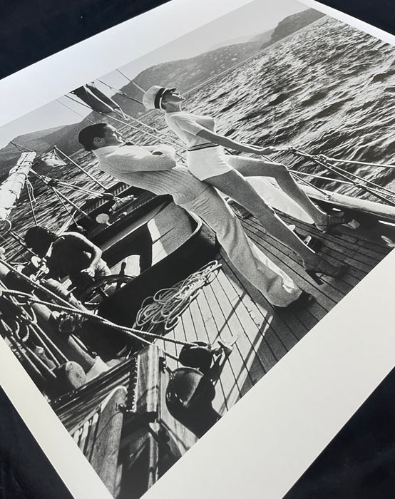 Helmut Newton Winnie On Deck Cannes 1975 vintage silver gelatin print 20x24, Winnie Holman on yacht deck at sea, Cannes 1975