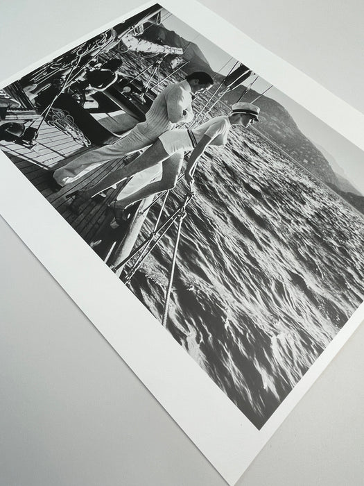 Helmut Newton Winnie On Deck Cannes 1975 vintage silver gelatin print, 20x24 photo of Winnie Holman on yacht deck at sea