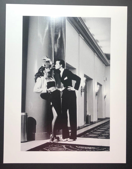 Helmut Newton Woman Into Man Paris 1979 vintage silver gelatin print black-and-white photo of couple in Paris hallway, 20x24 print